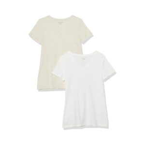 Women's Regular-Fit V-Neck Short Sleeve T-Shirt Oatmeal Heather White