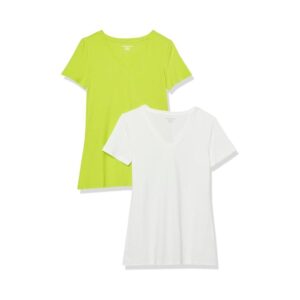 Women's Regular-Fit V-Neck Short Sleeve T-Shirt Lime Green White