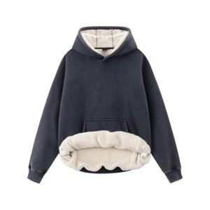 Women's Oversized Acid Wash Sherpa Lined Hoodie