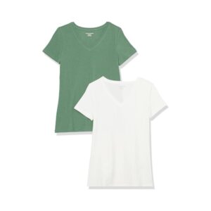 Women's Regular-Fit V-Neck Short Sleeve T-Shirt Sage Green White
